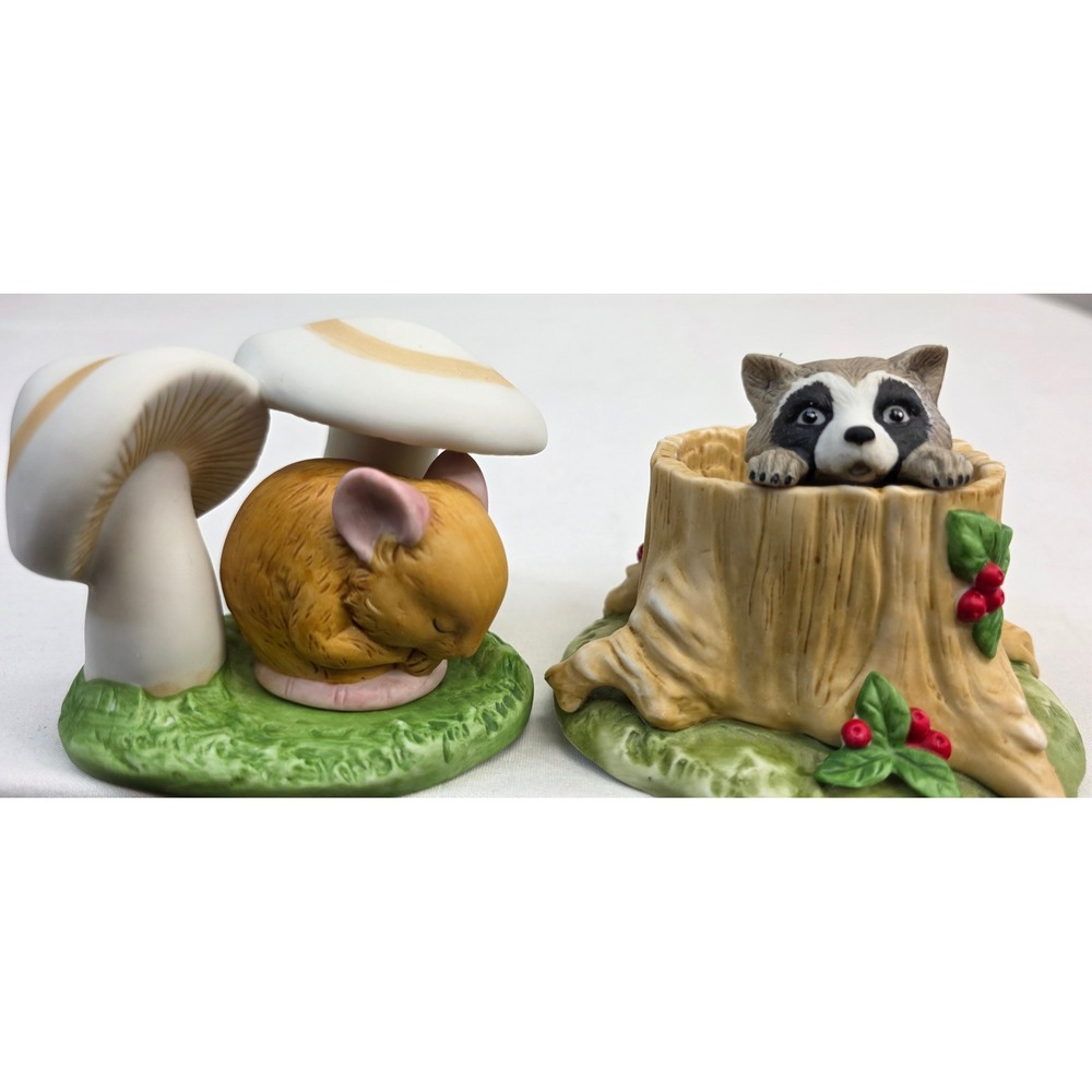 Franklin Porcelain Woodland Surprises Mouse and Raccoon Figurines 1984 Set of 2 - Picture 16 of 16